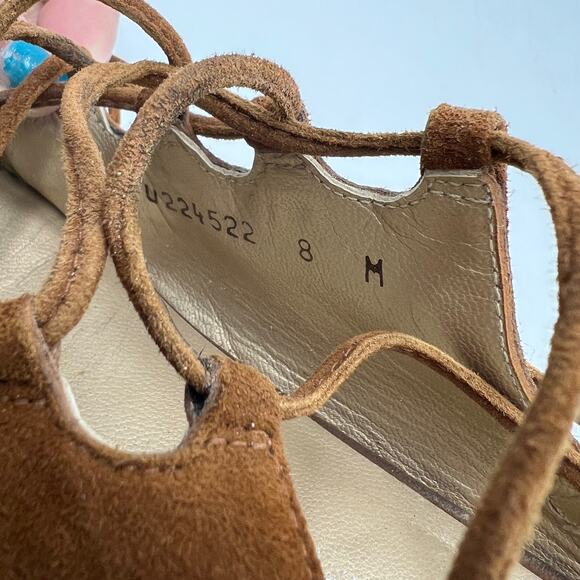 Stuart Weitzman Stringdown Suede Lace-Up Flat Amaretto Tan Pointy Toe Mule - Picture 8 of 9